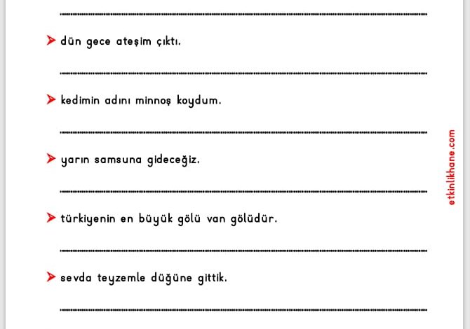 1. Sınıf Büyük Harflerin Kullanıldığı Yerler Etkinlikleri