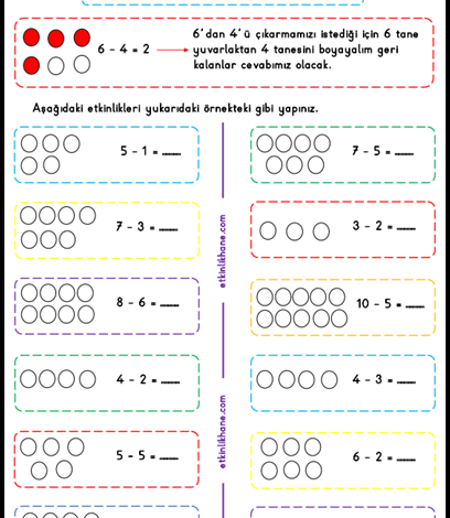 1. Sınıf Çıkarma İşleminin Anlamını Kavrama Etkinlikleri