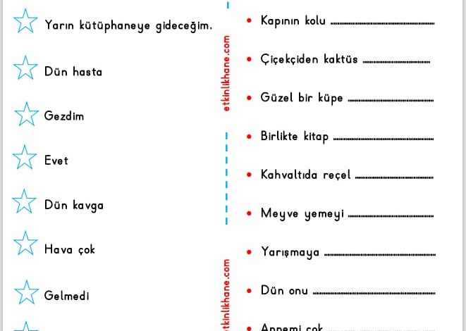 1. Sınıf Cümle Bilgisi Etkinlikleri