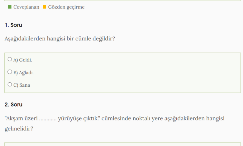 1. Sınıf Cümle Bilgisi Online Test