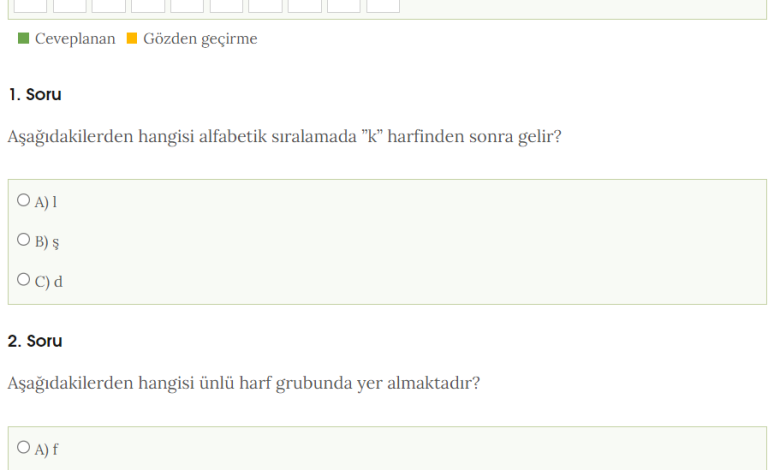 1. Sınıf Harf Bilgisi Online Test