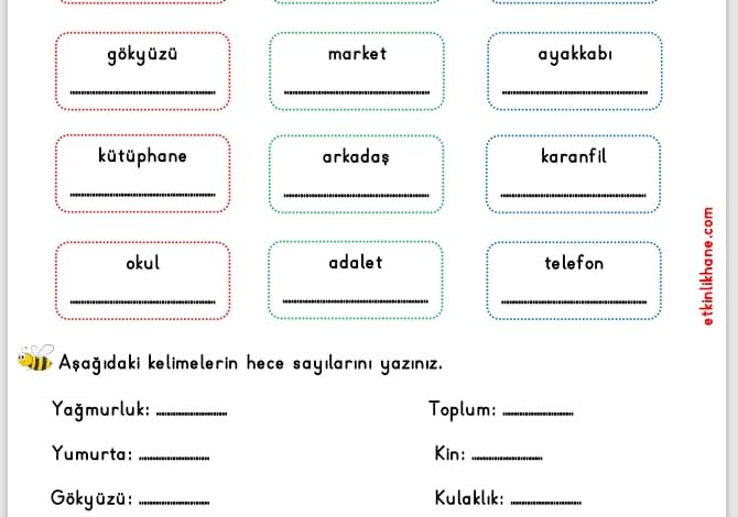 1. Sınıf Hece Bilgisi Etkinlikleri