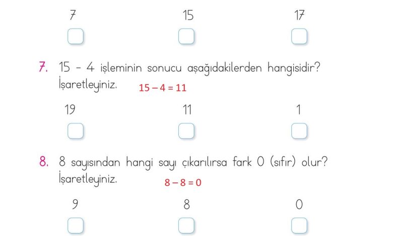 1. Sınıf Matematik Açılım Yayınları Sayfa 102 Cevapları