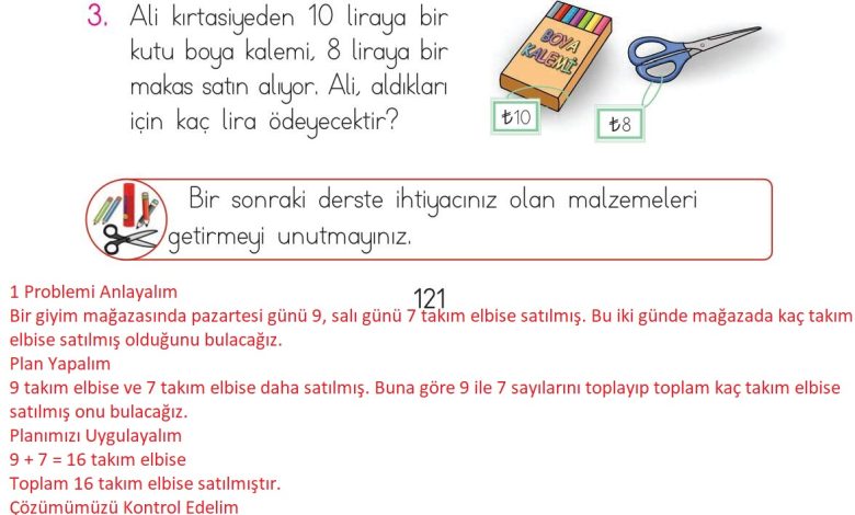 1. Sınıf Matematik Açılım Yayınları Sayfa 121 Cevapları