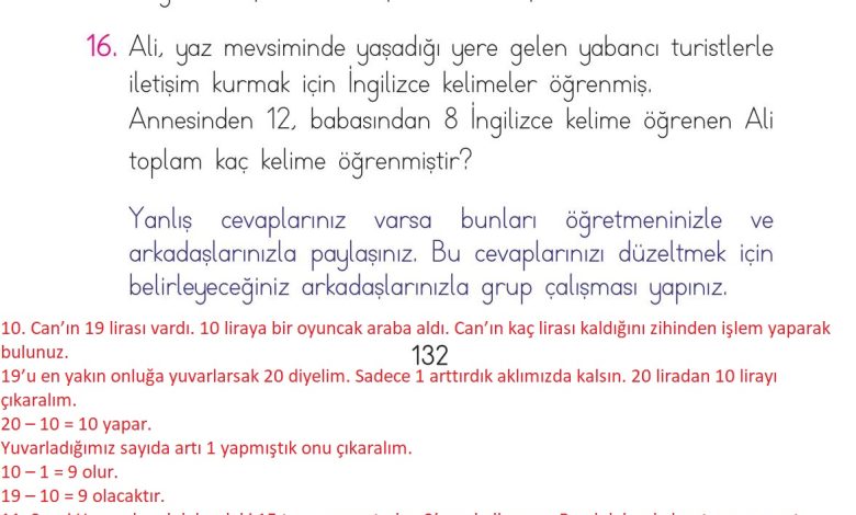 1. Sınıf Matematik Açılım Yayınları Sayfa 132 Cevapları