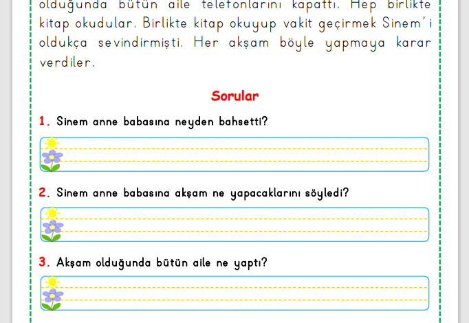 1. Sınıf Okuma Anlama Metni 11 (Kitap okuma)