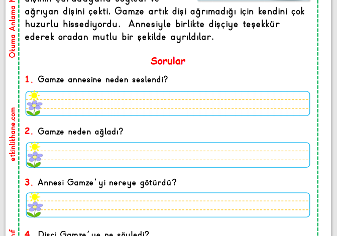 1. Sınıf Okuma Anlama Metni 8 (Ağrıyan Diş)