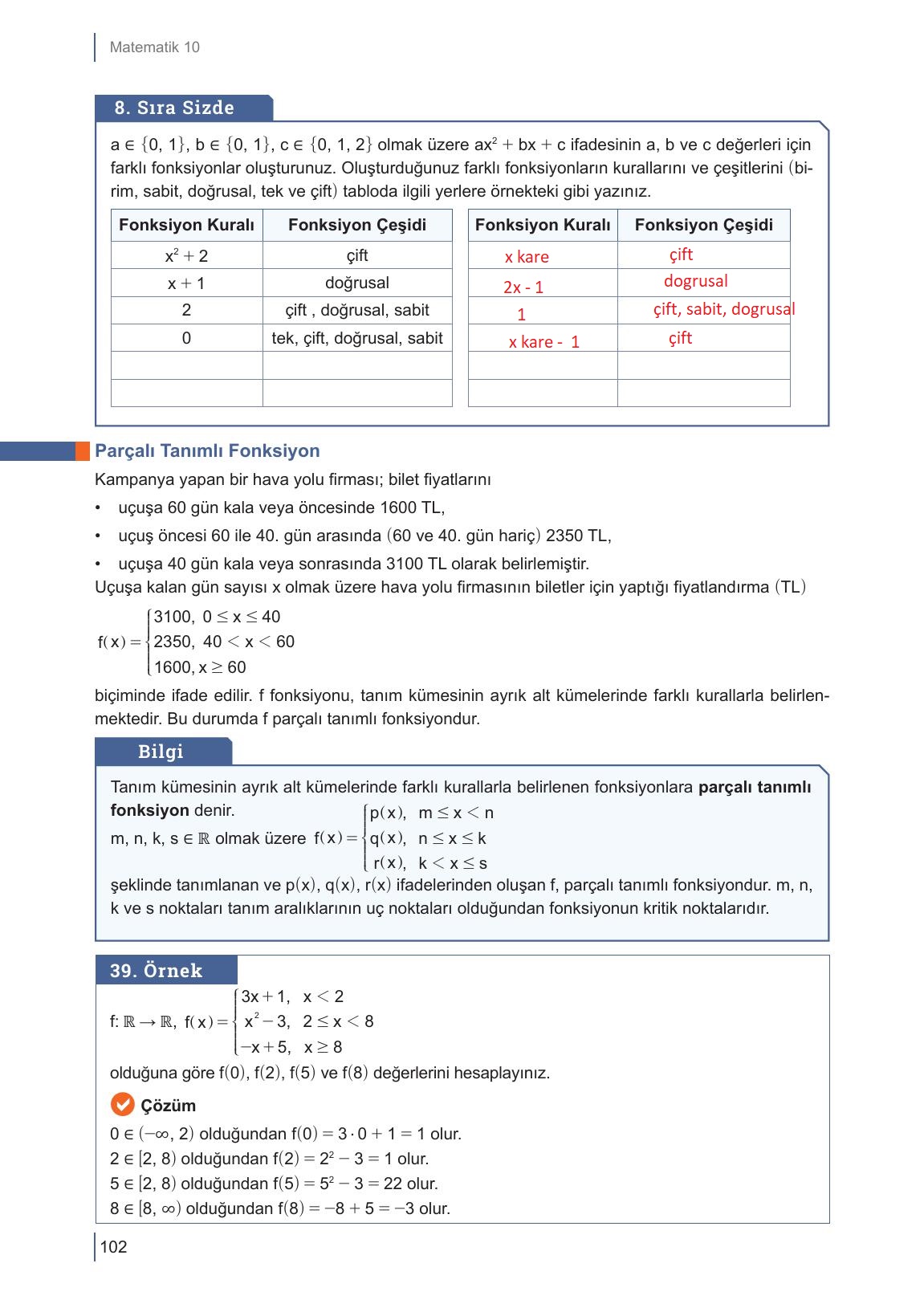 10. Sınıf Meb Yayınları Matematik Ders Kitabı Sayfa 102 Cevapları