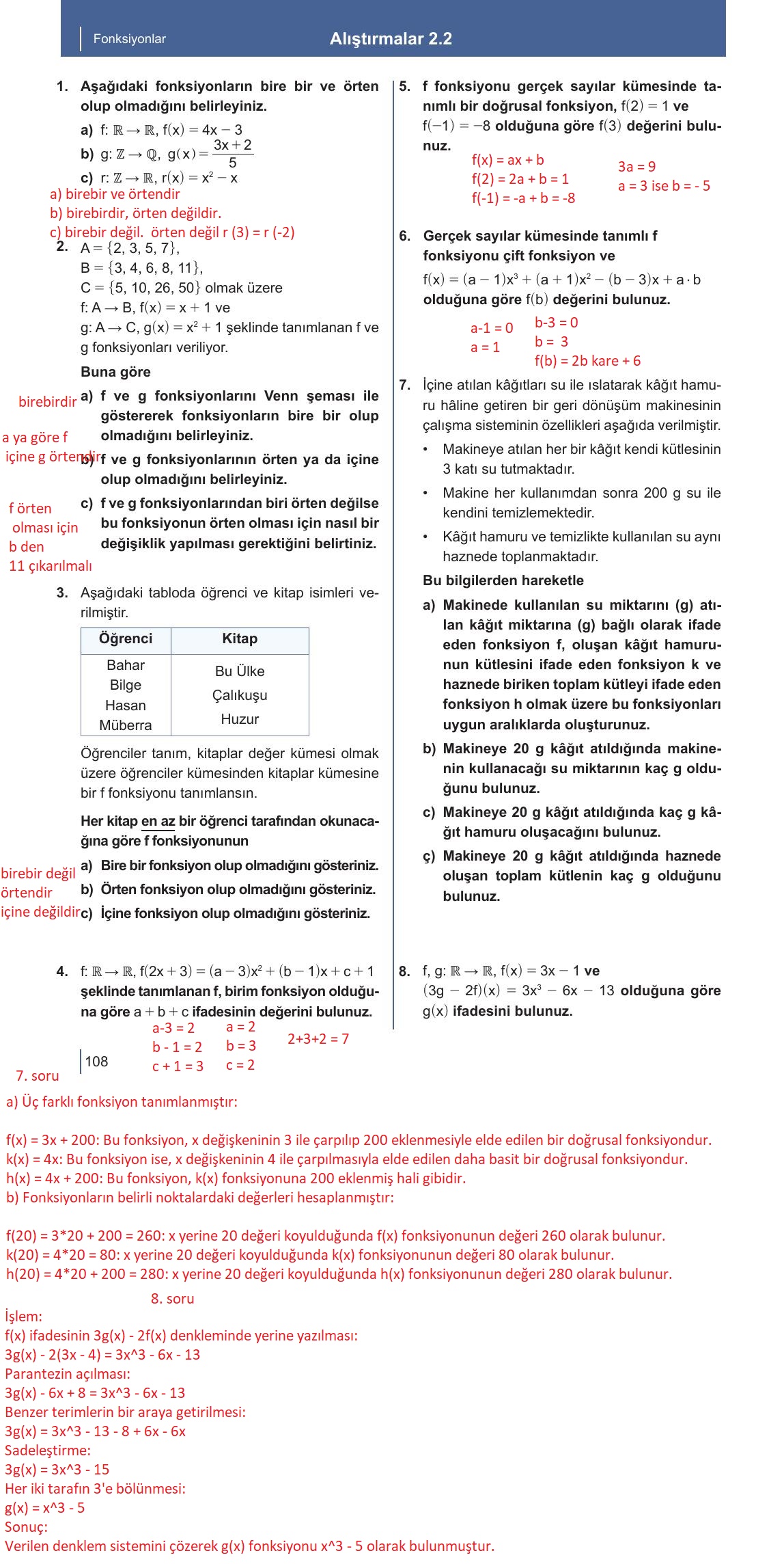 10. Sınıf Meb Yayınları Matematik Ders Kitabı Sayfa 108 Cevapları