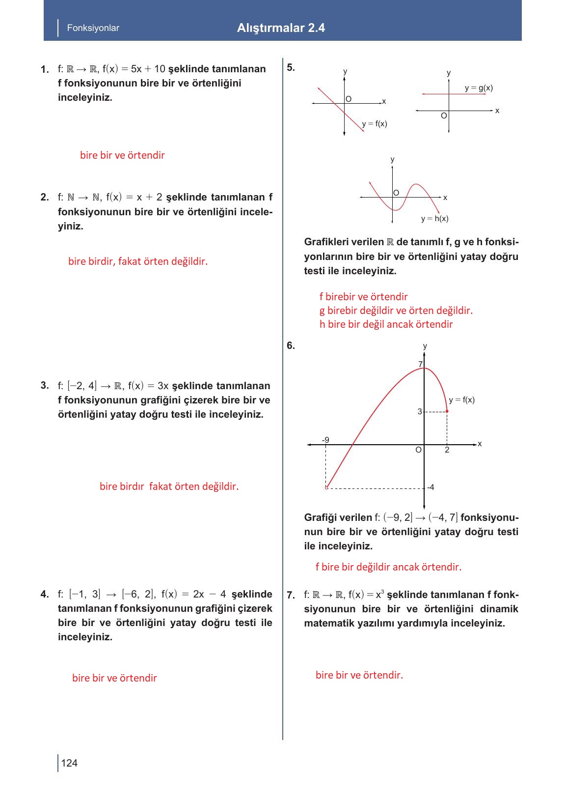 10. Sınıf Meb Yayınları Matematik Ders Kitabı Sayfa 124 Cevapları