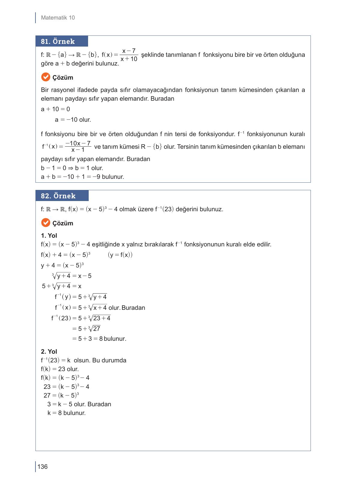 10. Sınıf Meb Yayınları Matematik Ders Kitabı Sayfa 136 Cevapları