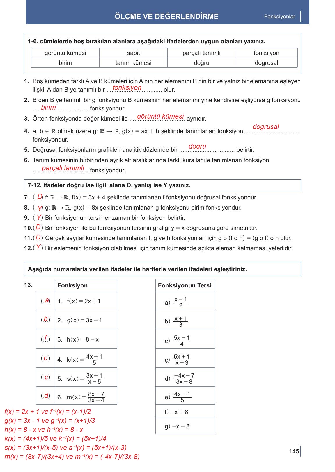 10. Sınıf Meb Yayınları Matematik Ders Kitabı Sayfa 145 Cevapları