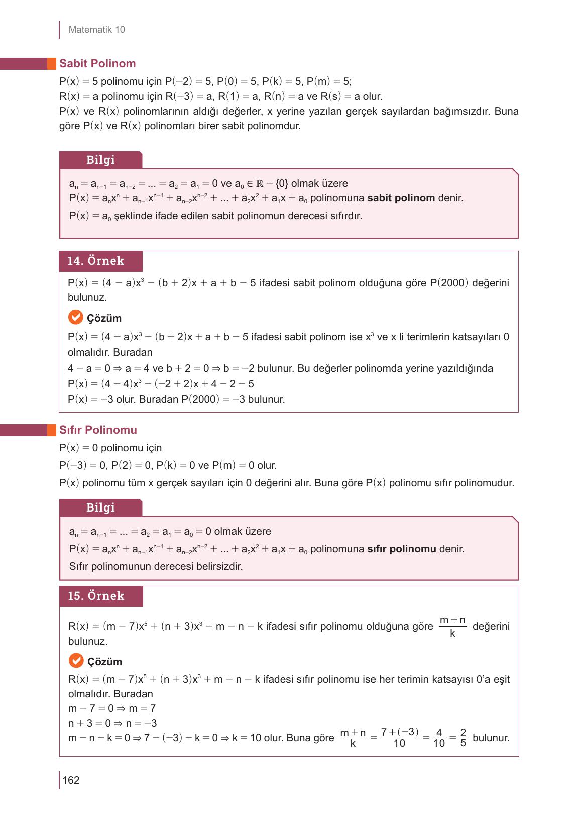 10. Sınıf Meb Yayınları Matematik Ders Kitabı Sayfa 162 Cevapları