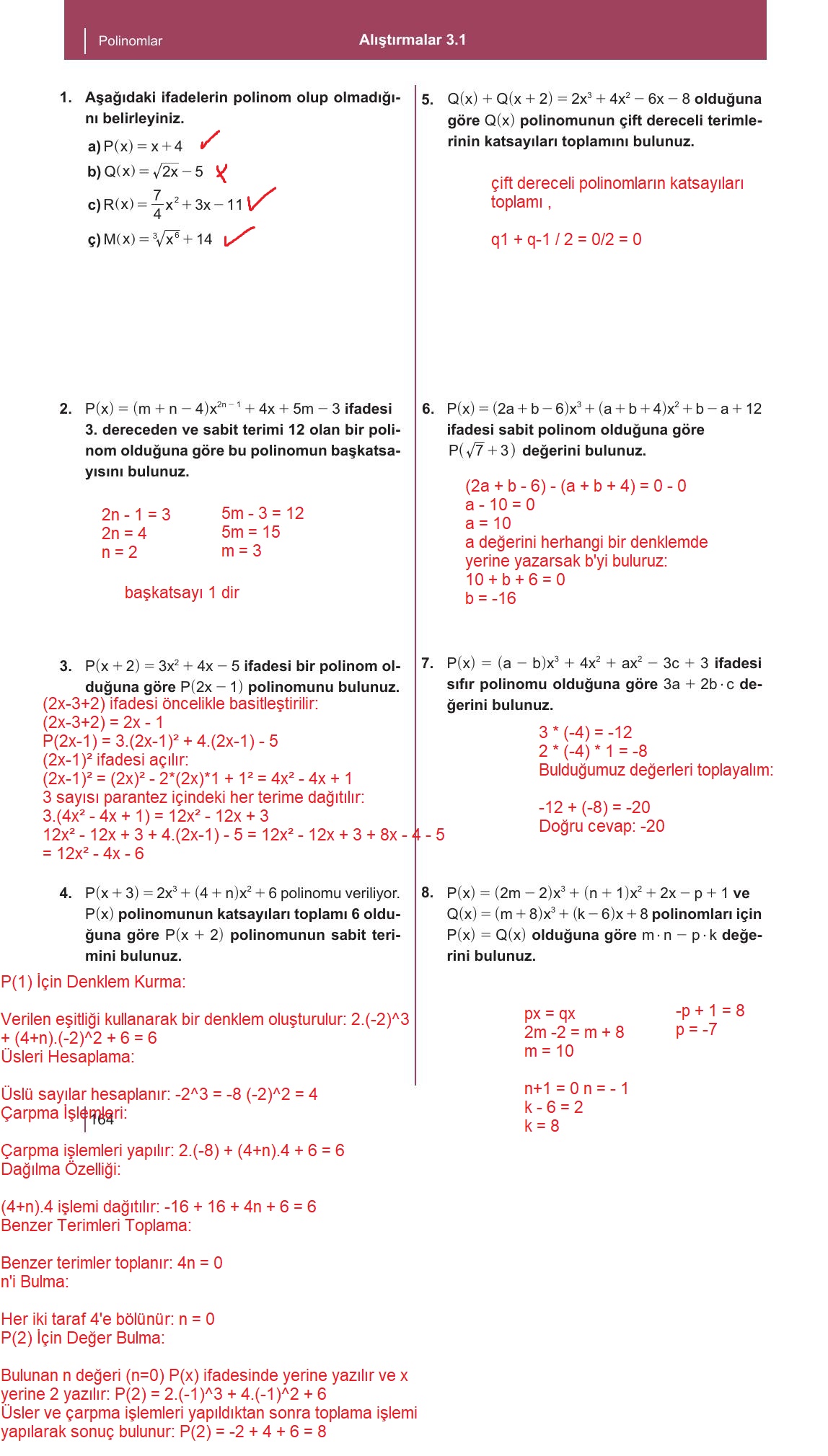 10. Sınıf Meb Yayınları Matematik Ders Kitabı Sayfa 164 Cevapları