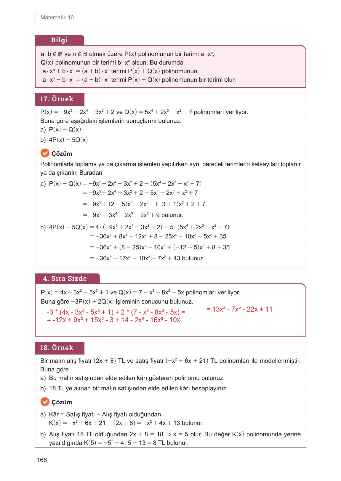 10. Sınıf Meb Yayınları Matematik Ders Kitabı Sayfa 166 Cevapları