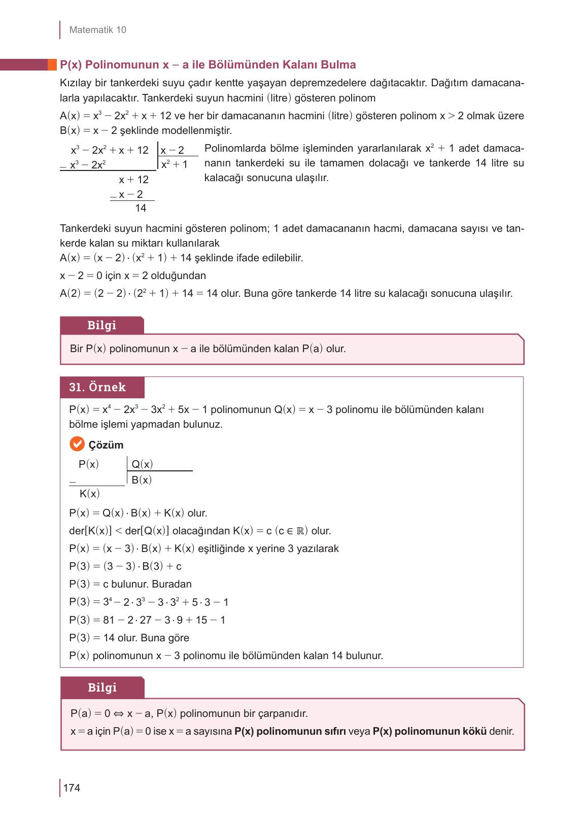 10. Sınıf Meb Yayınları Matematik Ders Kitabı Sayfa 174 Cevapları