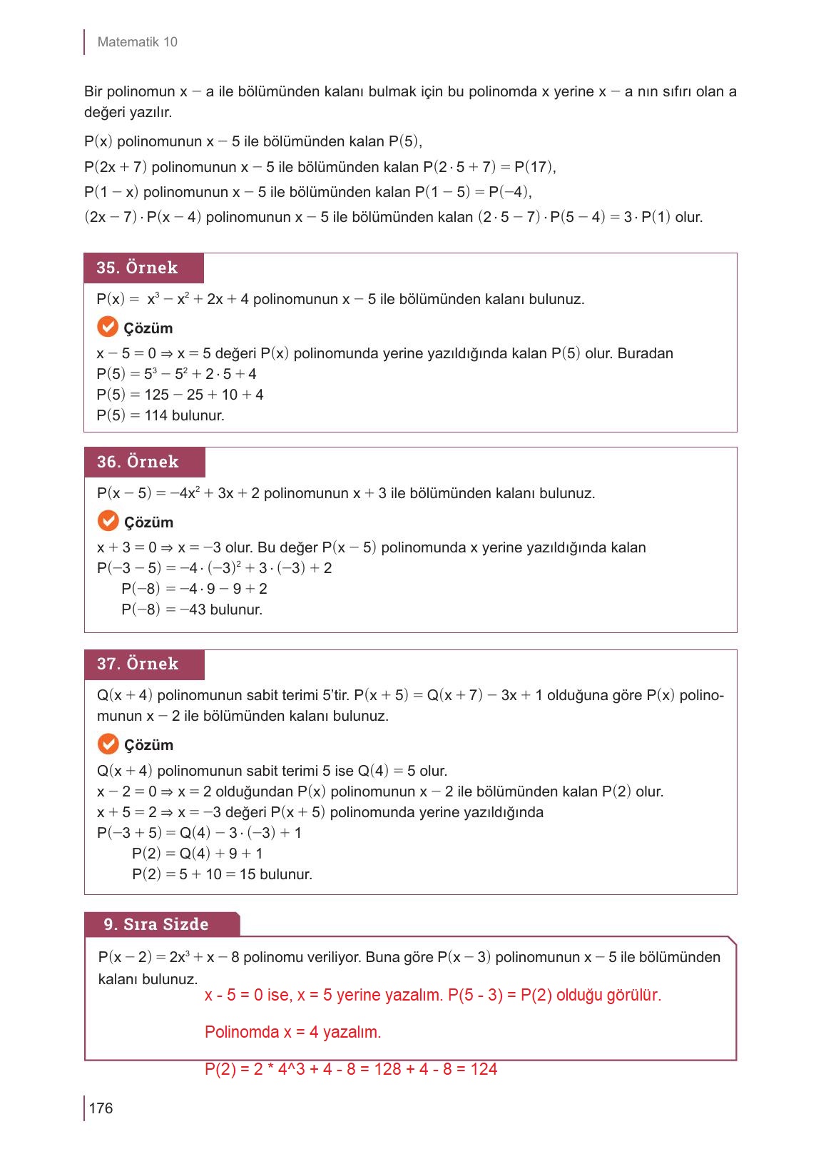 10. Sınıf Meb Yayınları Matematik Ders Kitabı Sayfa 176 Cevapları