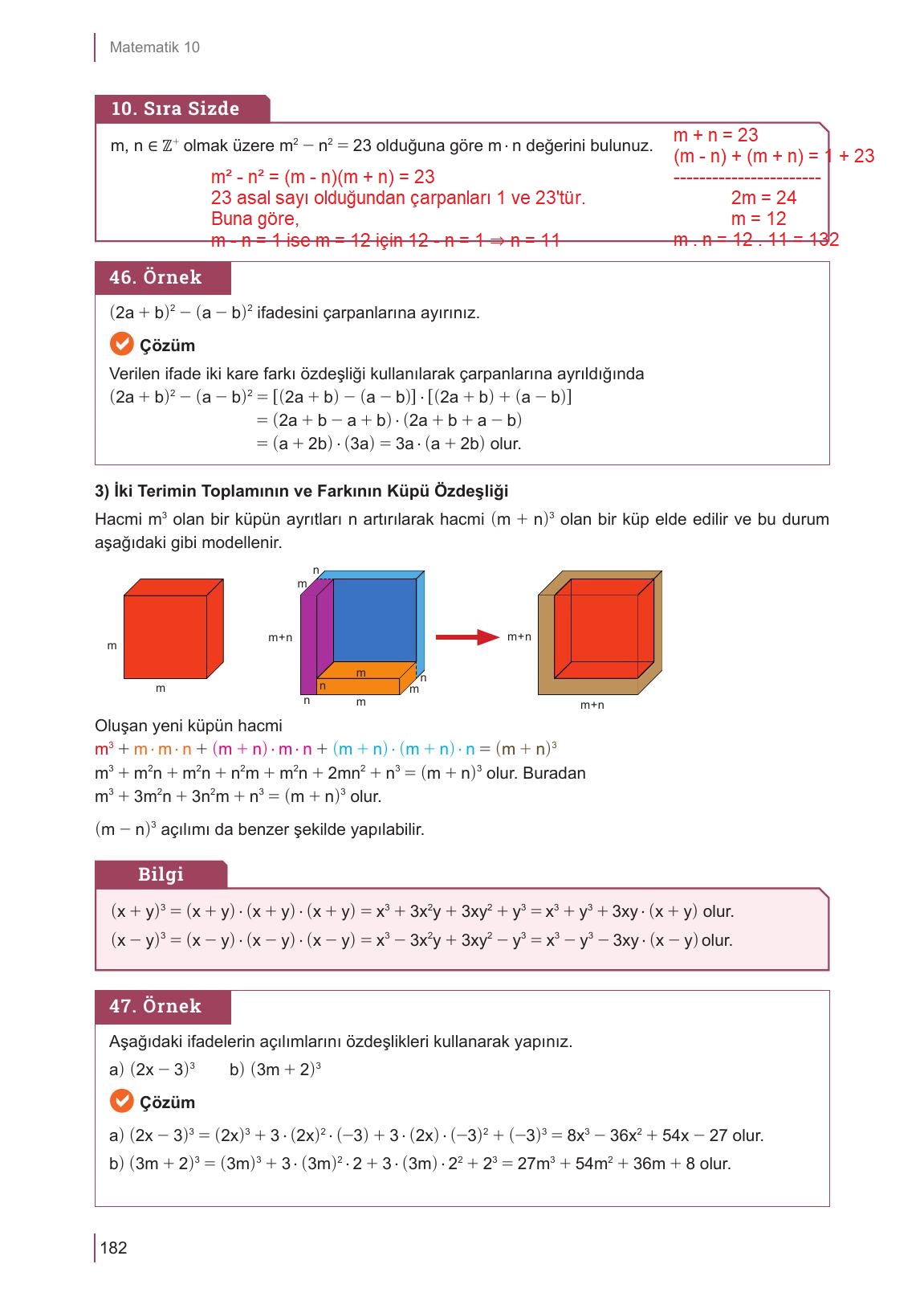 10. Sınıf Meb Yayınları Matematik Ders Kitabı Sayfa 182 Cevapları