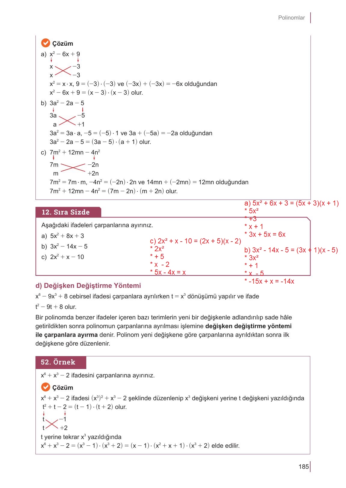 10. Sınıf Meb Yayınları Matematik Ders Kitabı Sayfa 185 Cevapları