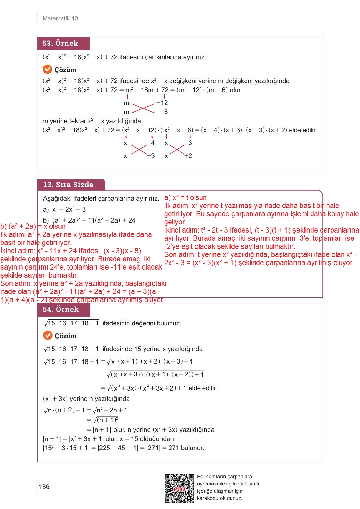 10. Sınıf Meb Yayınları Matematik Ders Kitabı Sayfa 186 Cevapları