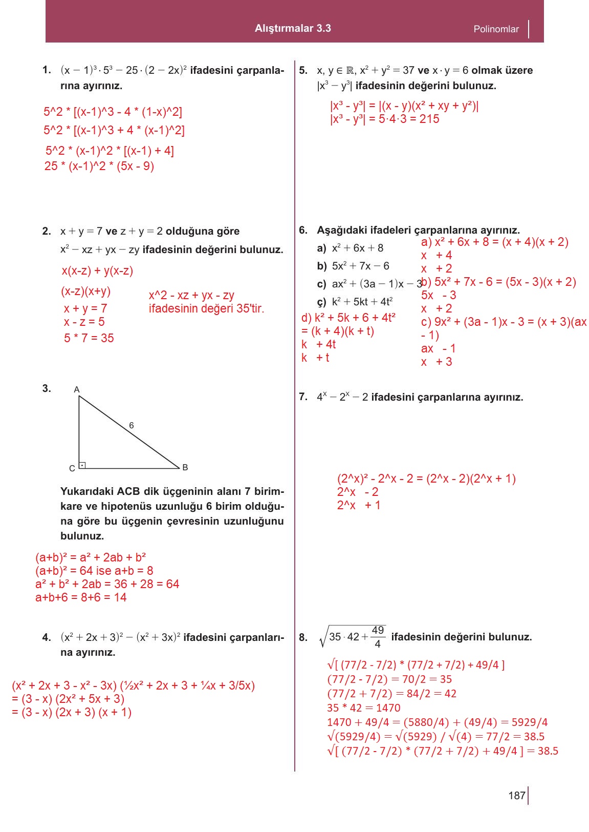 10. Sınıf Meb Yayınları Matematik Ders Kitabı Sayfa 187 Cevapları