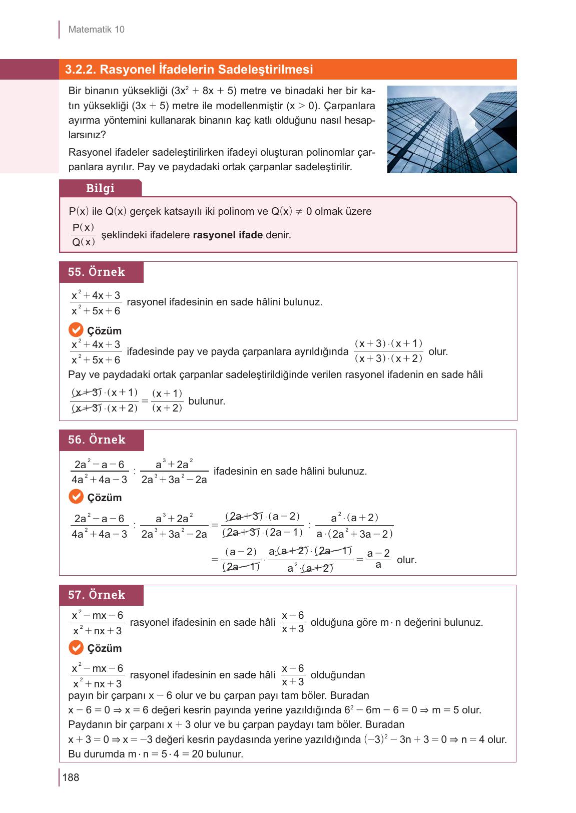 10. Sınıf Meb Yayınları Matematik Ders Kitabı Sayfa 188 Cevapları