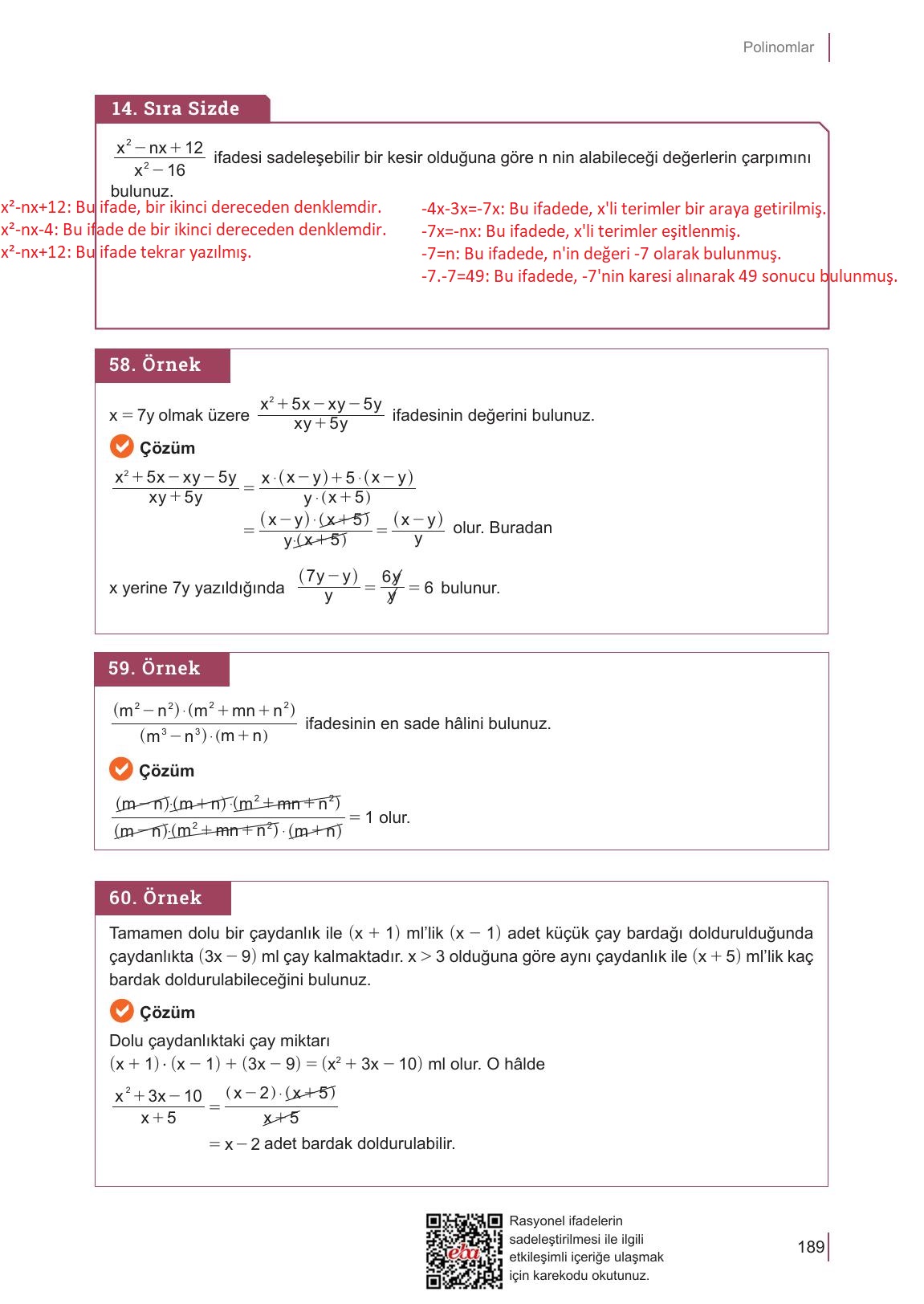 10. Sınıf Meb Yayınları Matematik Ders Kitabı Sayfa 189 Cevapları