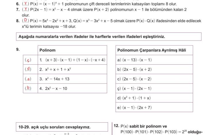 10. Sınıf Meb Yayınları Matematik Ders Kitabı Sayfa 191 Cevapları