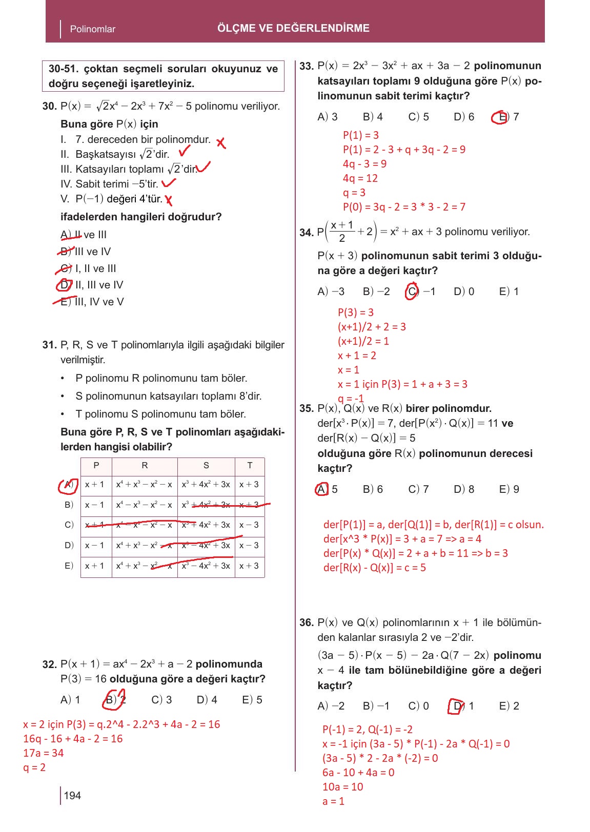 10. Sınıf Meb Yayınları Matematik Ders Kitabı Sayfa 194 Cevapları