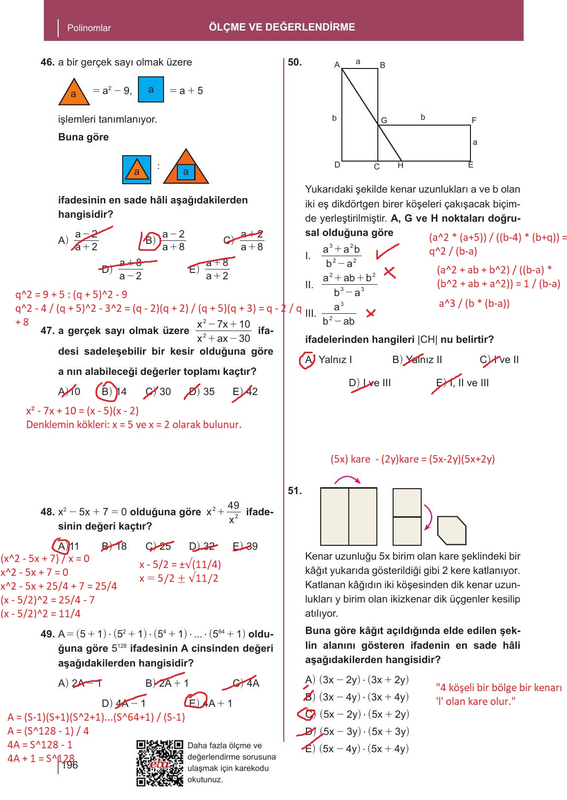 10. Sınıf Meb Yayınları Matematik Ders Kitabı Sayfa 196 Cevapları