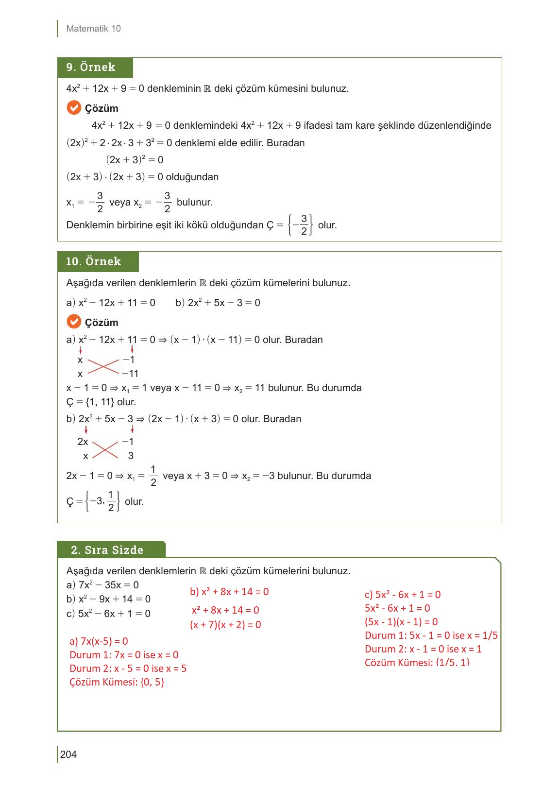 10. Sınıf Meb Yayınları Matematik Ders Kitabı Sayfa 204 Cevapları