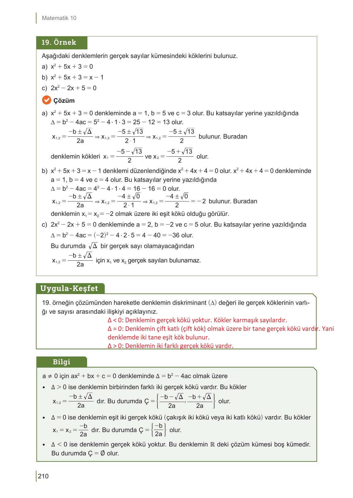 10. Sınıf Meb Yayınları Matematik Ders Kitabı Sayfa 210 Cevapları