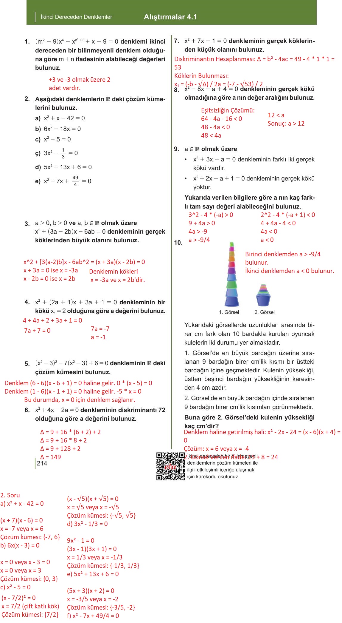 10. Sınıf Meb Yayınları Matematik Ders Kitabı Sayfa 214 Cevapları