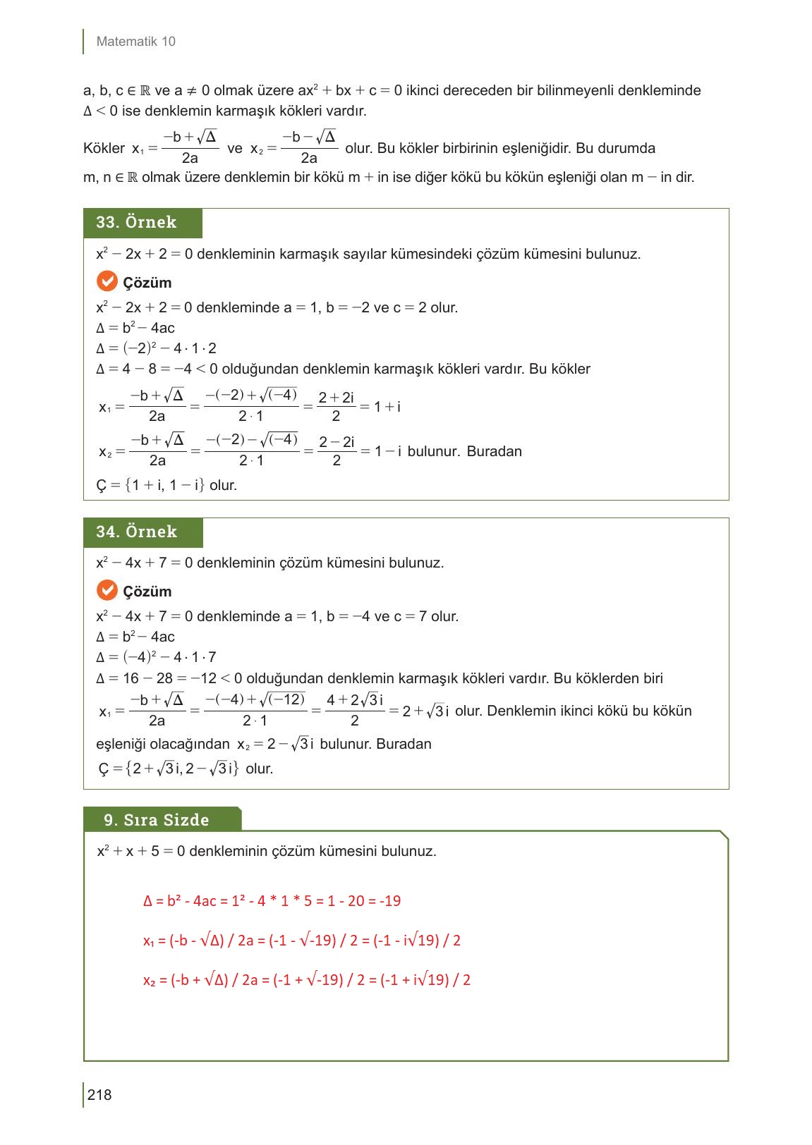 10. Sınıf Meb Yayınları Matematik Ders Kitabı Sayfa 218 Cevapları