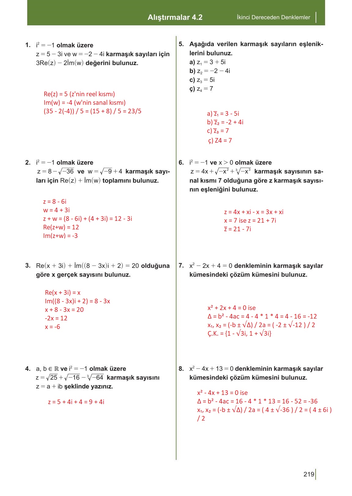 10. Sınıf Meb Yayınları Matematik Ders Kitabı Sayfa 219 Cevapları