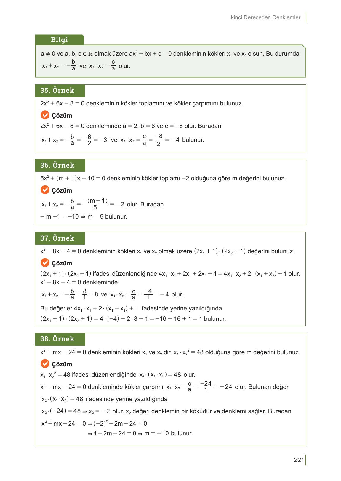 10. Sınıf Meb Yayınları Matematik Ders Kitabı Sayfa 221 Cevapları