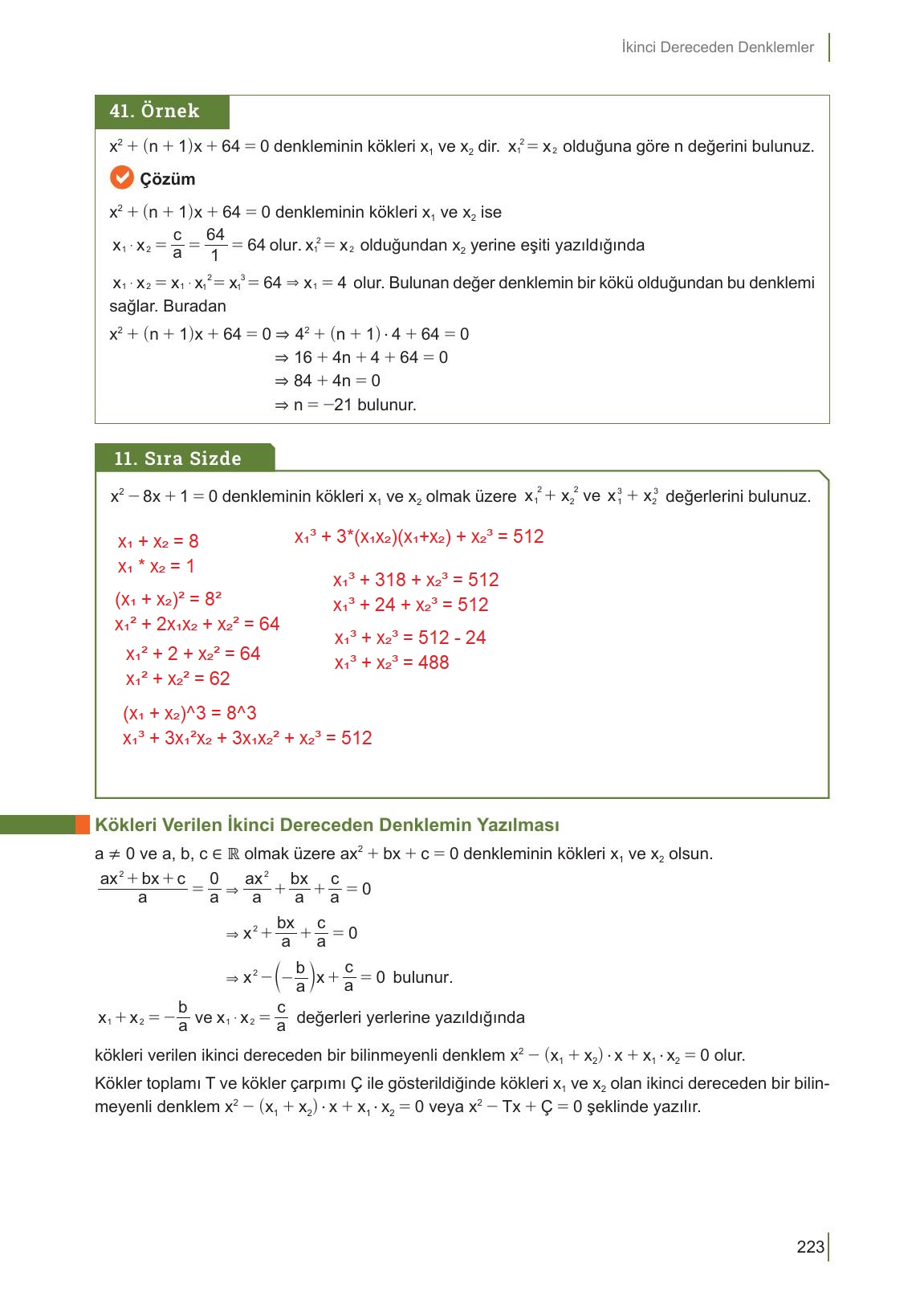 10. Sınıf Meb Yayınları Matematik Ders Kitabı Sayfa 223 Cevapları