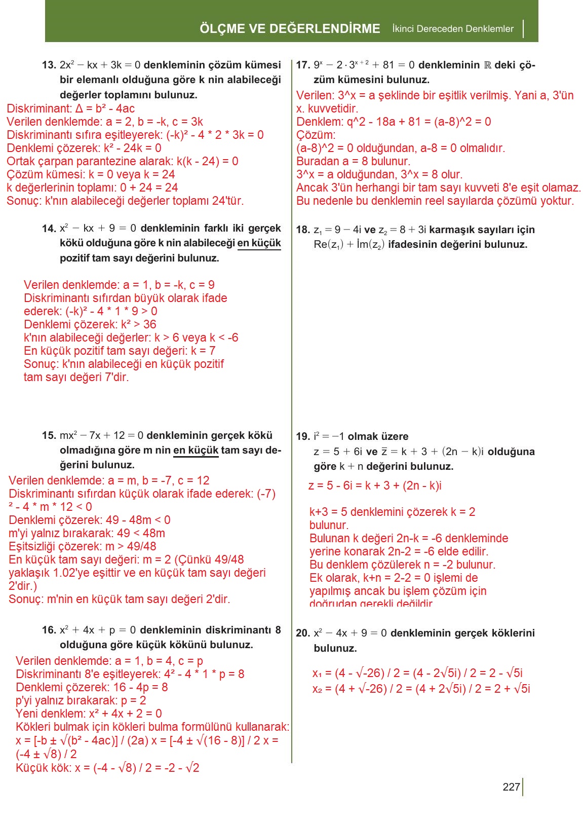 10. Sınıf Meb Yayınları Matematik Ders Kitabı Sayfa 227 Cevapları