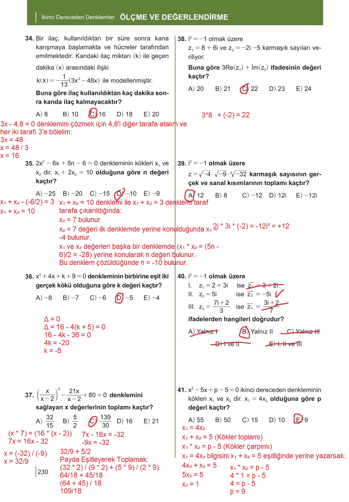 10. Sınıf Meb Yayınları Matematik Ders Kitabı Sayfa 230 Cevapları