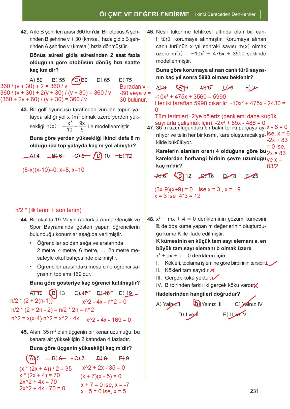 10. Sınıf Meb Yayınları Matematik Ders Kitabı Sayfa 231 Cevapları