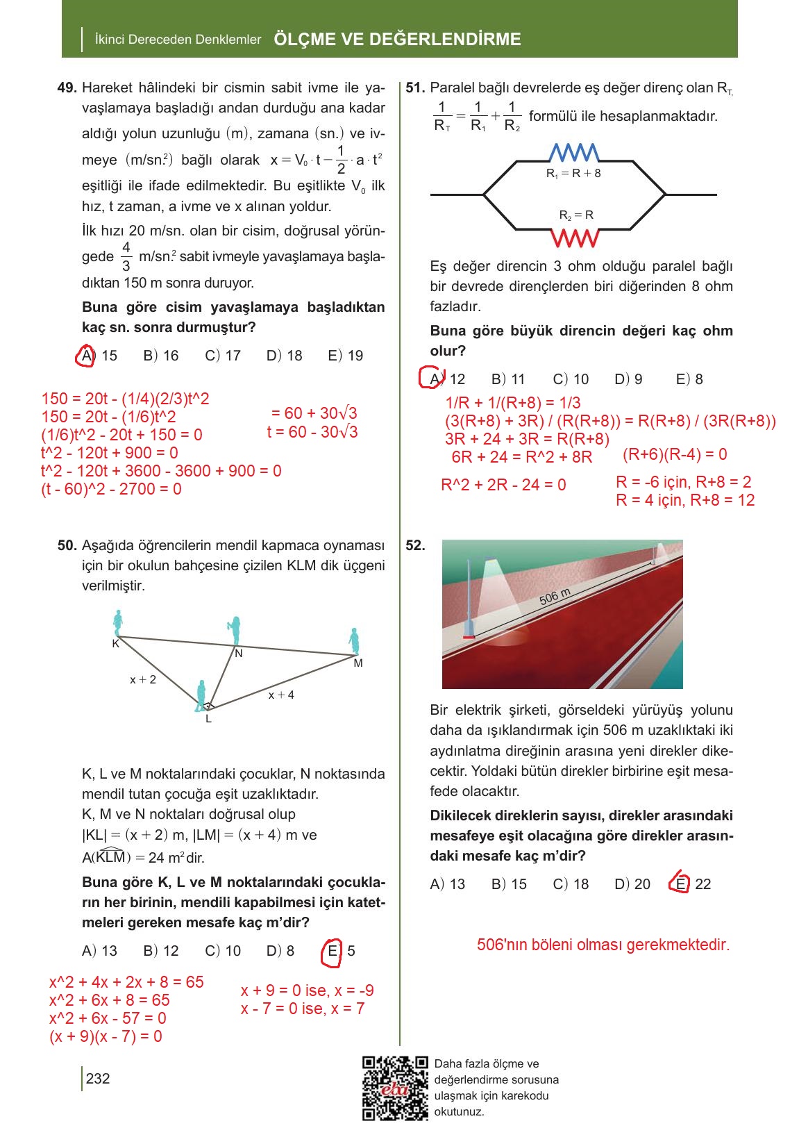 10. Sınıf Meb Yayınları Matematik Ders Kitabı Sayfa 232 Cevapları