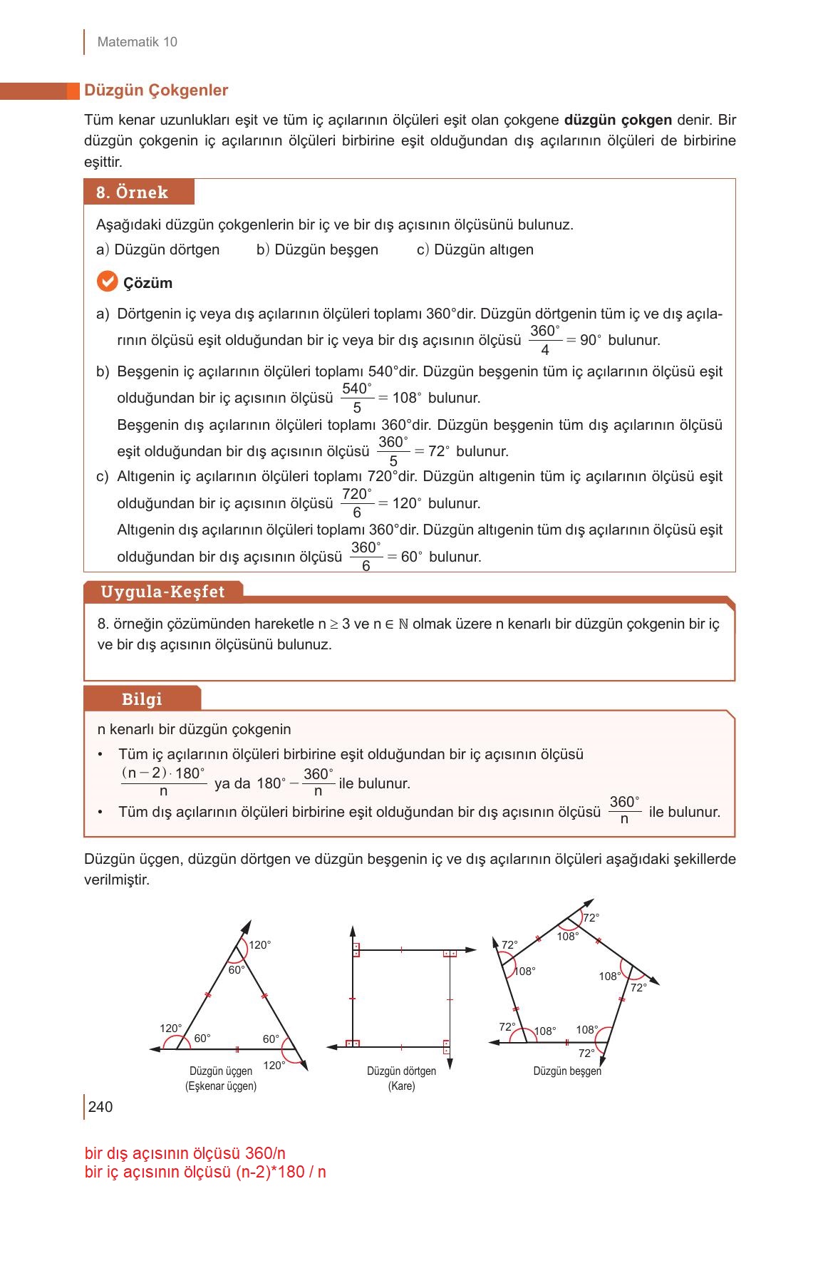 10. Sınıf Meb Yayınları Matematik Ders Kitabı Sayfa 240 Cevapları