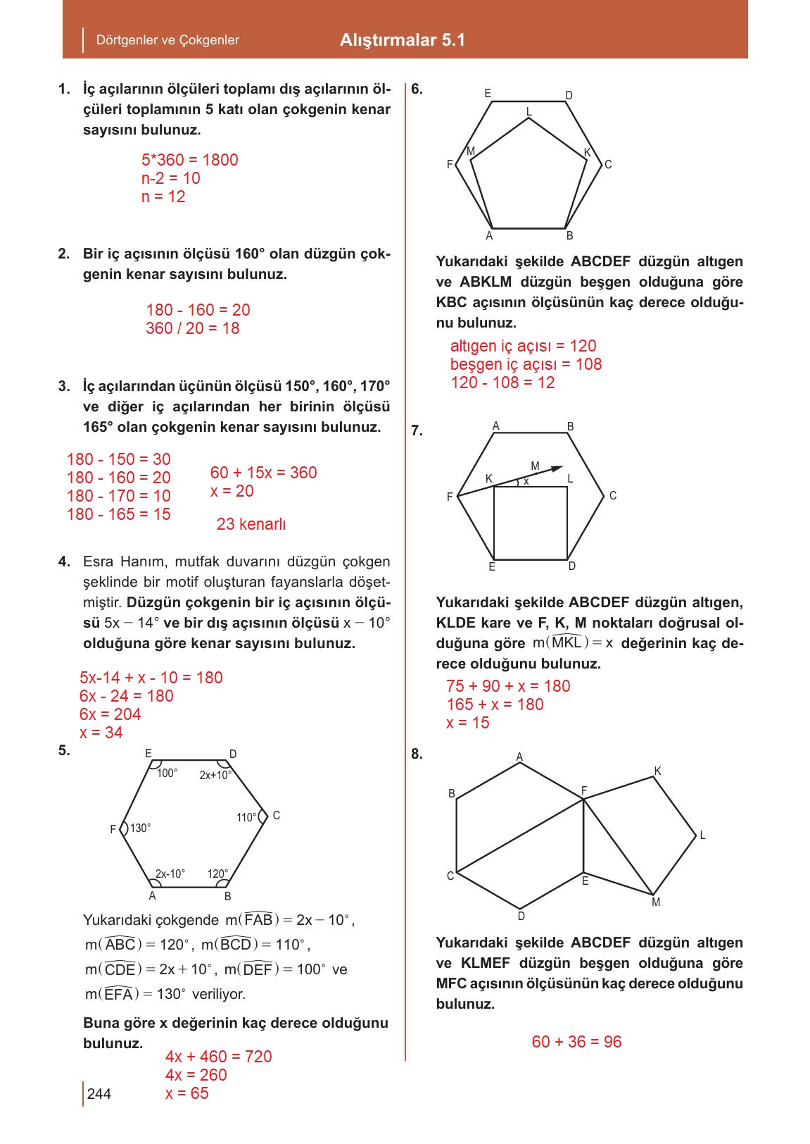 10. Sınıf Meb Yayınları Matematik Ders Kitabı Sayfa 244 Cevapları