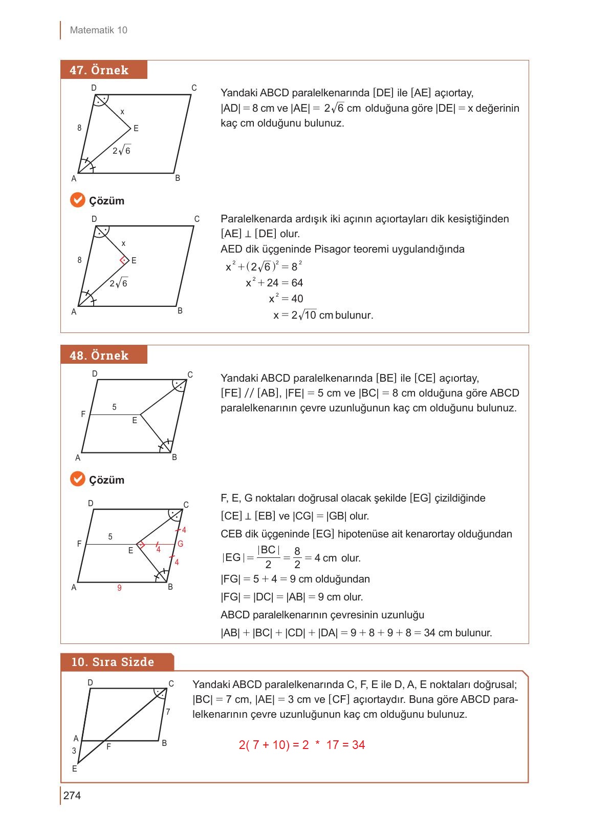 10. Sınıf Meb Yayınları Matematik Ders Kitabı Sayfa 274 Cevapları