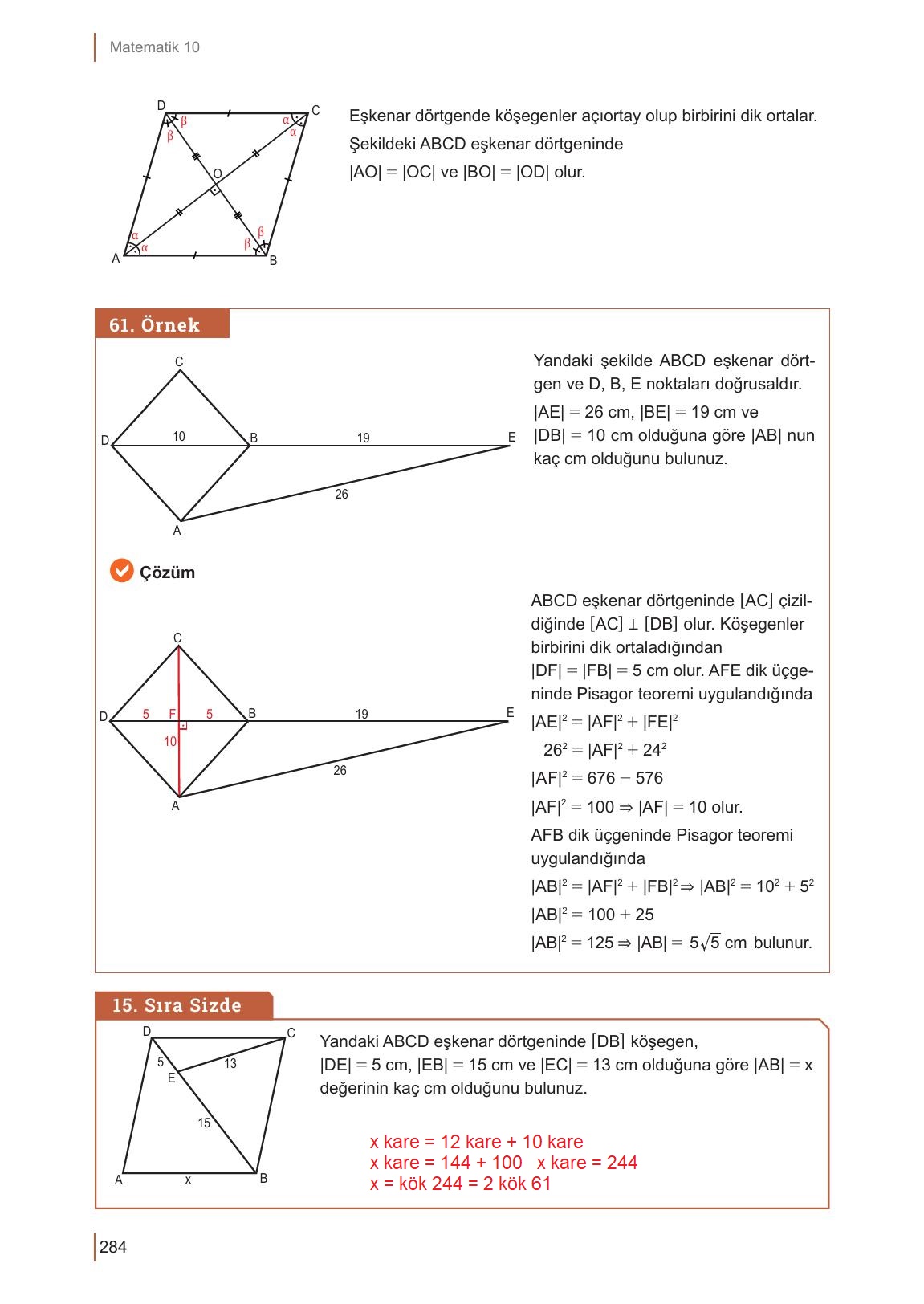 10. Sınıf Meb Yayınları Matematik Ders Kitabı Sayfa 284 Cevapları