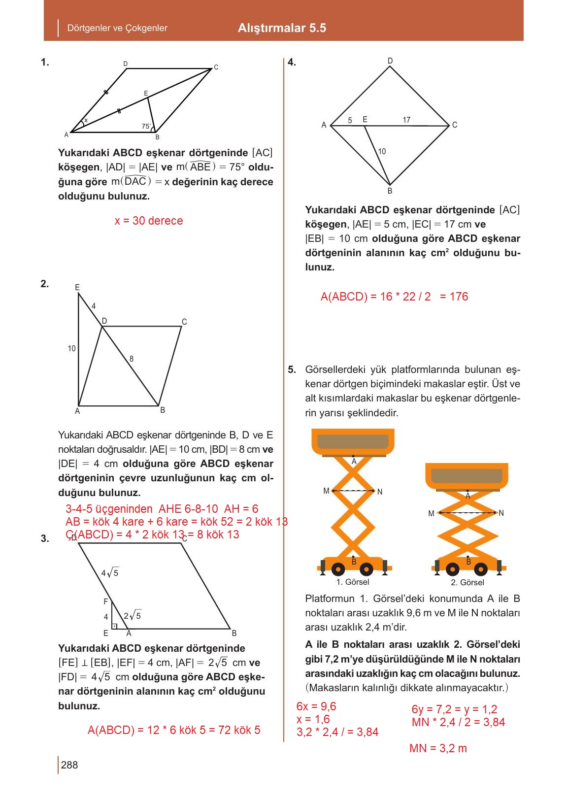 10. Sınıf Meb Yayınları Matematik Ders Kitabı Sayfa 288 Cevapları