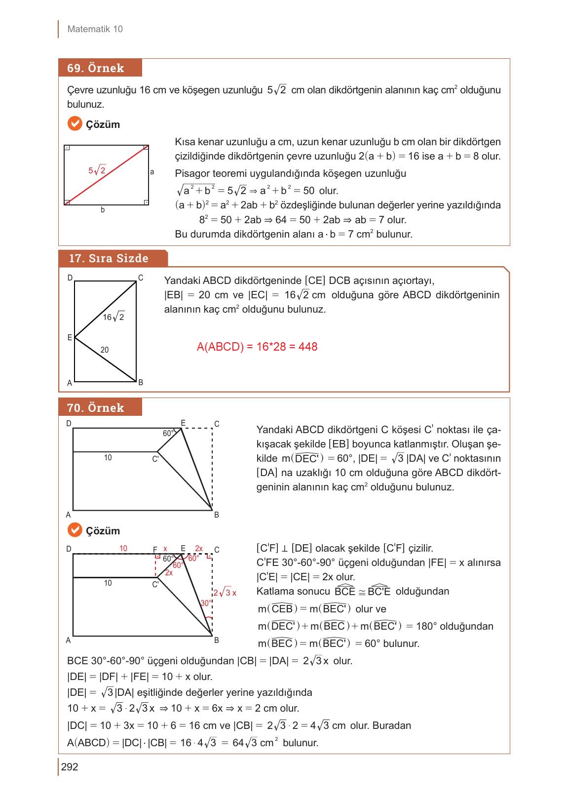 10. Sınıf Meb Yayınları Matematik Ders Kitabı Sayfa 292 Cevapları