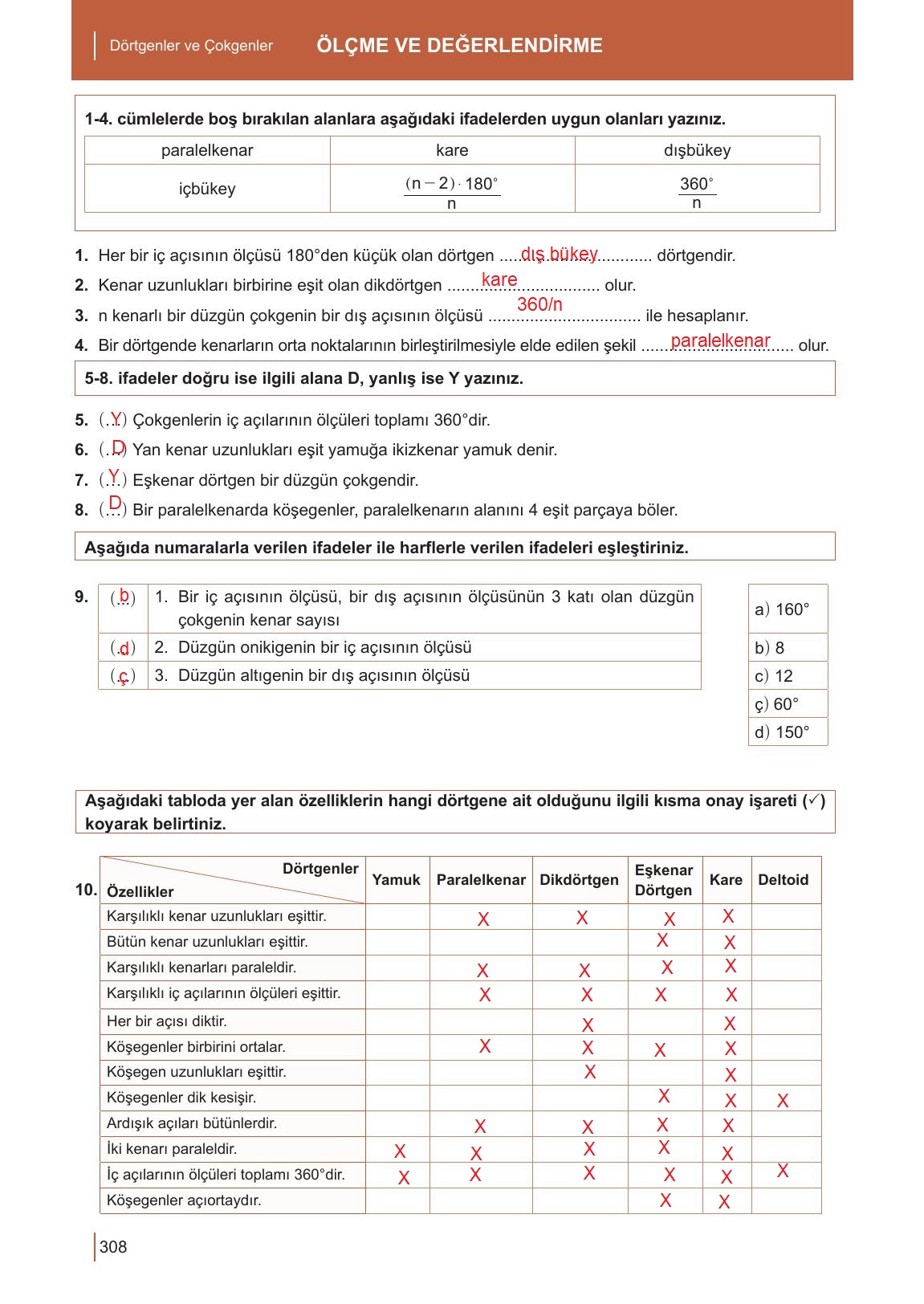 10. Sınıf Meb Yayınları Matematik Ders Kitabı Sayfa 308 Cevapları