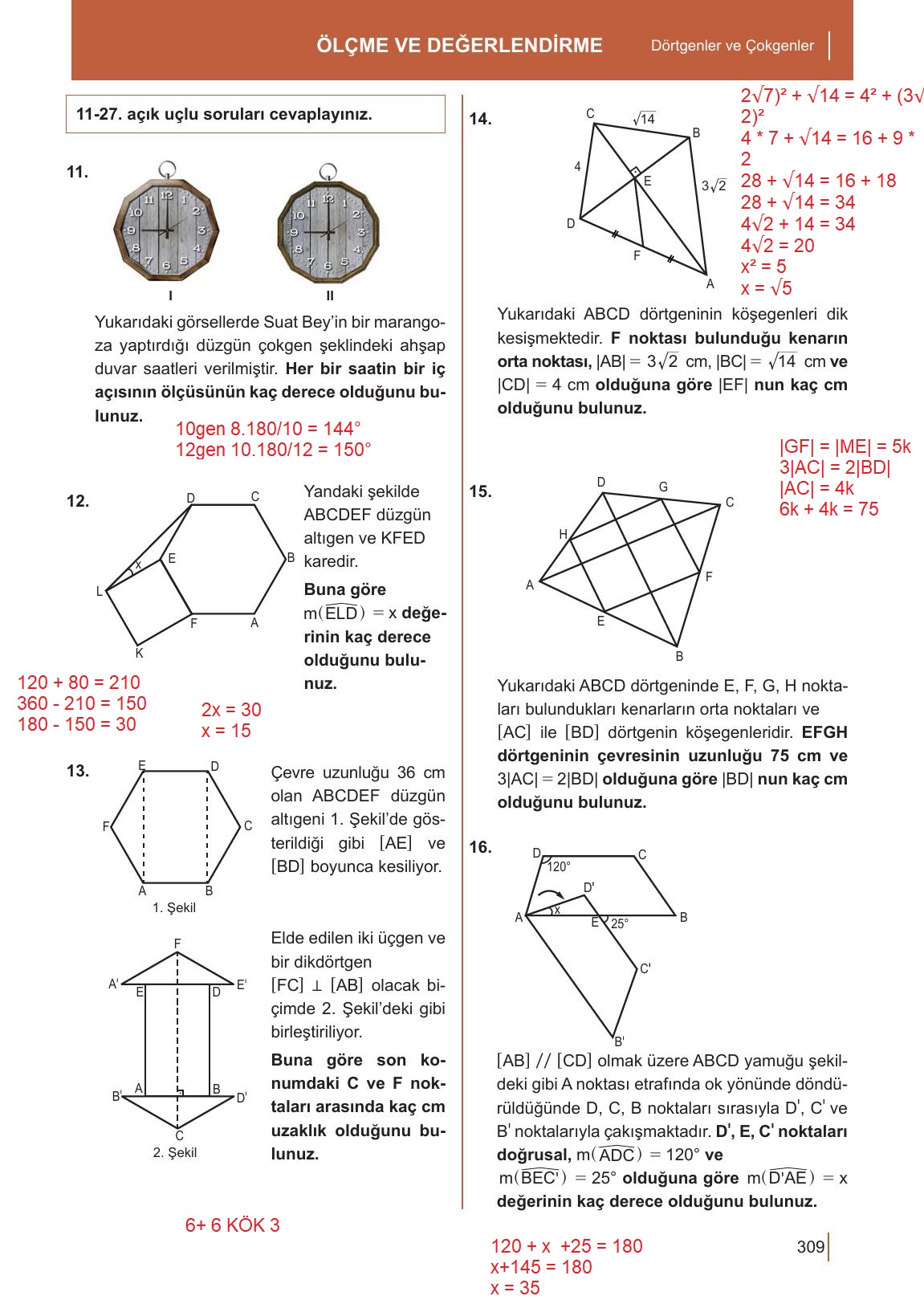 10. Sınıf Meb Yayınları Matematik Ders Kitabı Sayfa 309 Cevapları