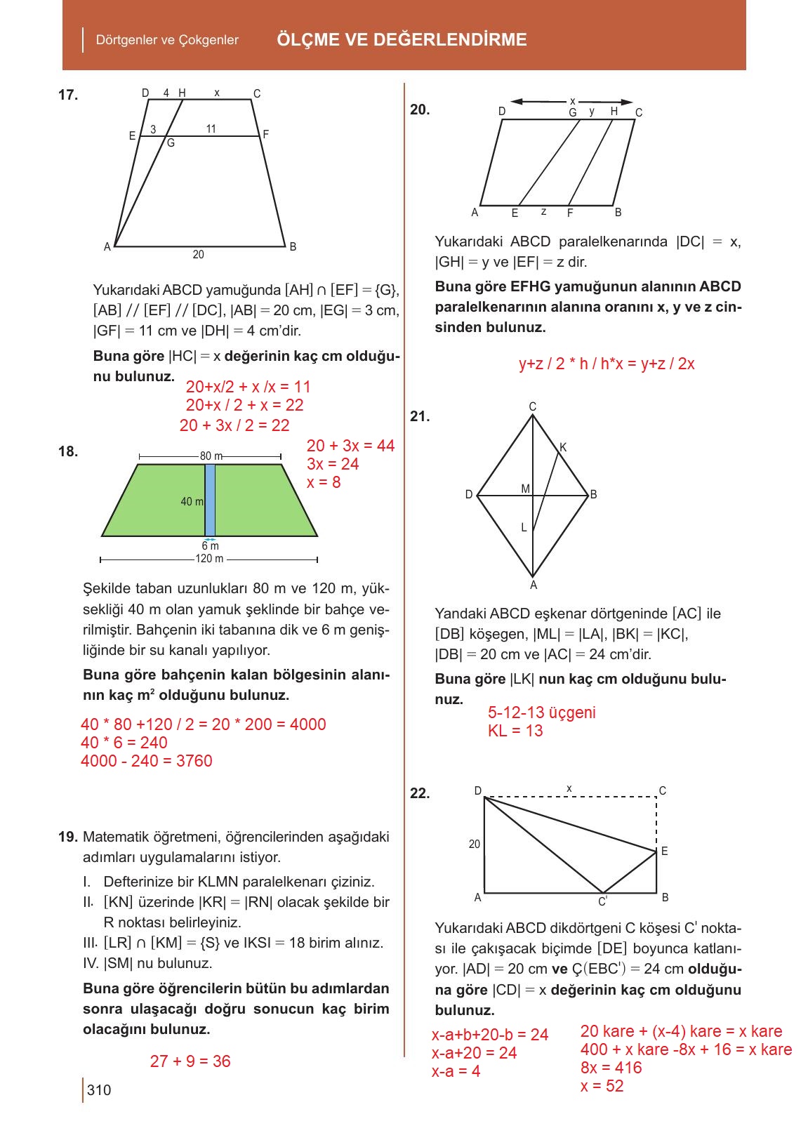 10. Sınıf Meb Yayınları Matematik Ders Kitabı Sayfa 310 Cevapları